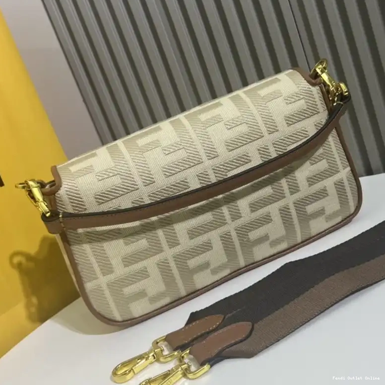 Cheap Bag Fendi Canvas Motif FF Baguette Beige In Medium 0517